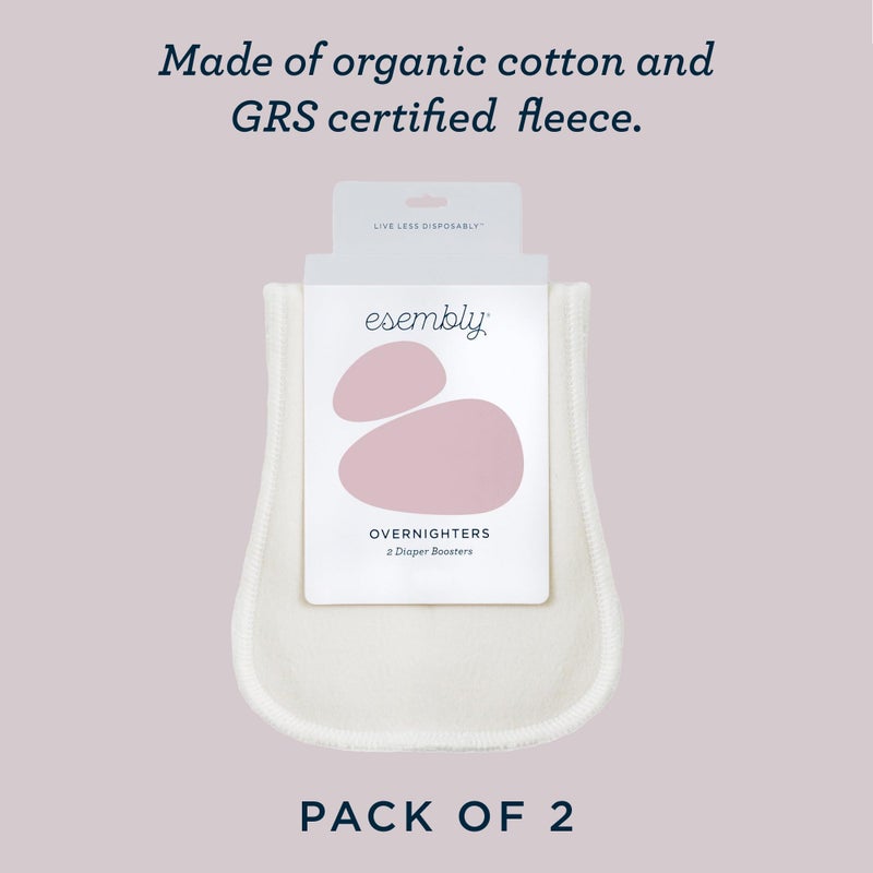 Esembly Overnighters - Organic Cotton Cloth Diaper Booster Inserts with Stay-Dry Fleece - Reusable Nighttime Absorbency Doublers for Heavy Wetters - One Size, Pack of 4 - Image 5